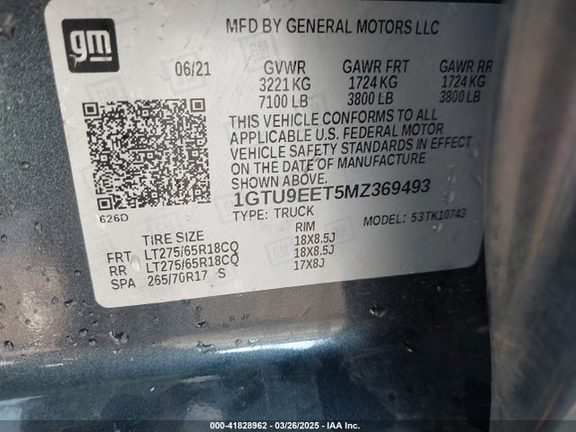 1GTU9EET5MZ369493 GMC Sierra 1500 4wd  Standard Box At4