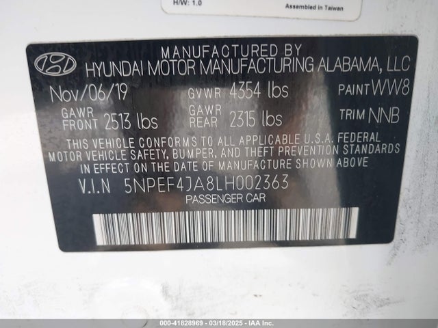 5NPEF4JA8LH002363 Hyundai SONATA SEL
