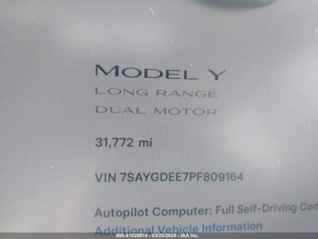 7SAYGDEE7PF809164 Tesla Model Y Awd/long Range Dual Motor All-wheel Drive
