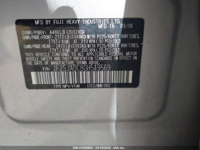 JF2SJADC8GH549569 Subaru Forester 2.5i Premium