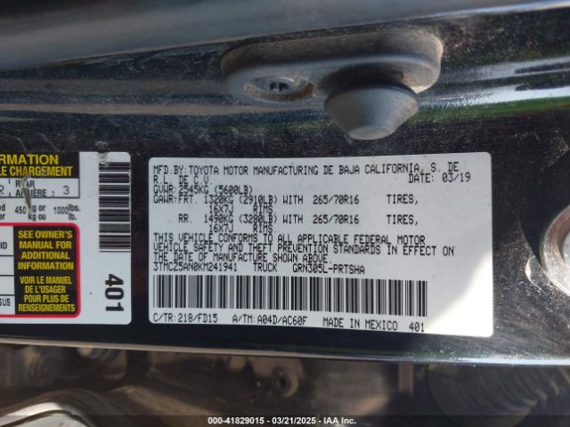 3TMCZ5AN0KM241941 Toyota Tacoma Trd Off Road
