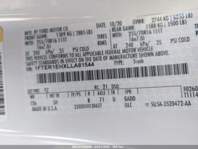 1FTER1EHXLLA81544 Ford RANGER XL