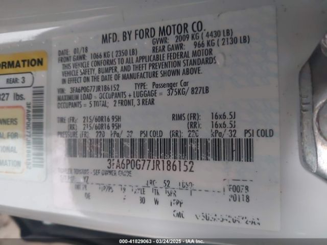3FA6P0G77JR186152 Ford FUSION S