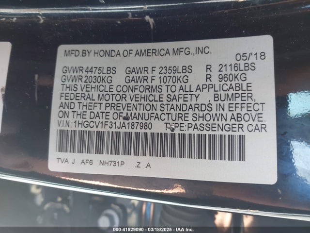 1HGCV1F31JA187980 Honda Accord Sport
