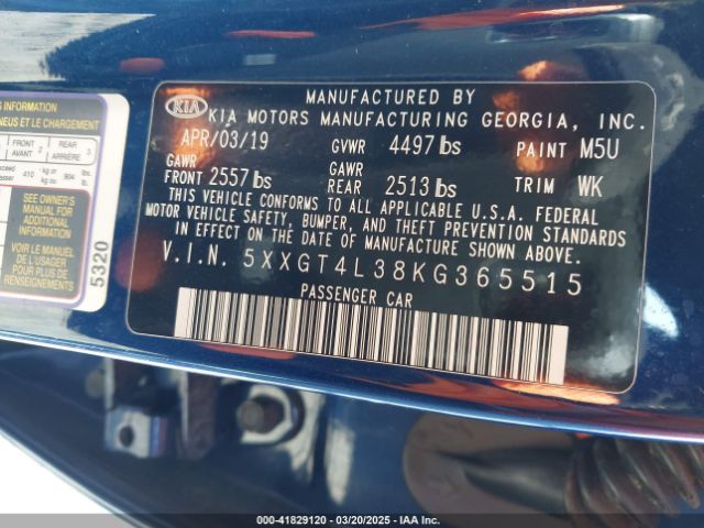 5XXGT4L38KG365515 KIA Optima S