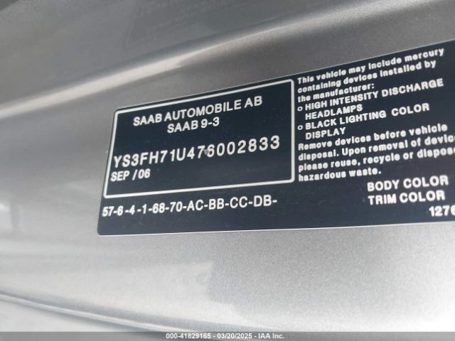 2007 SAAB 9-3 YS3FH71U476002833 Photo 8