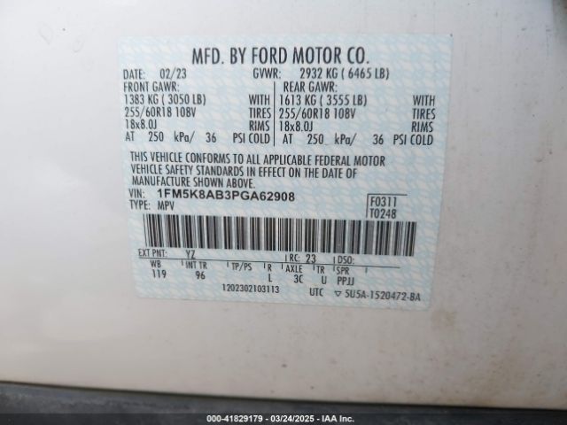 1FM5K8AB3PGA62908 Ford Police Interceptor