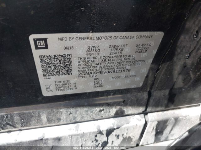 2GNAXHEV8K6111576 Chevrolet EQUINOX LS