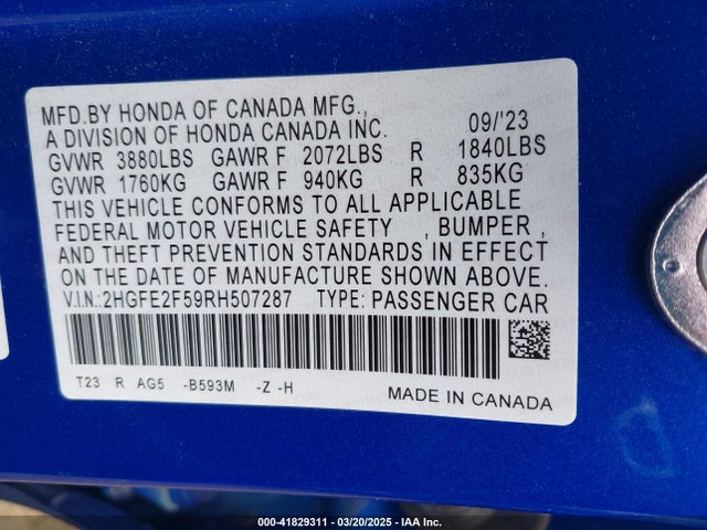 2HGFE2F59RH507287 Honda Civic Sport