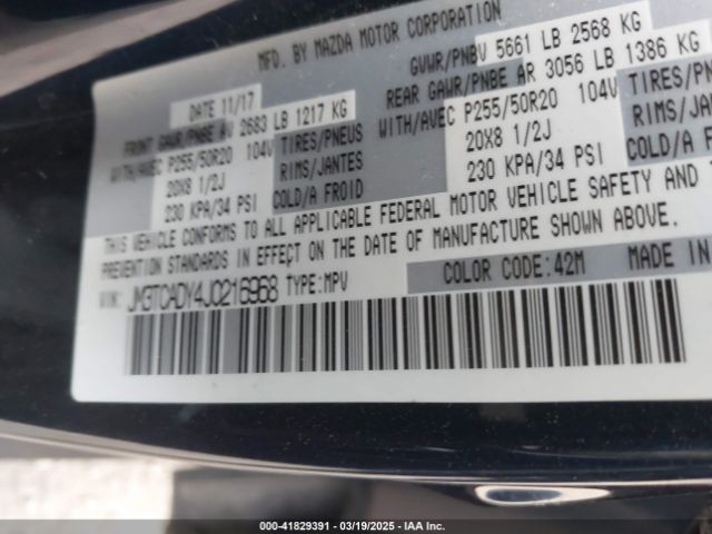 JM3TCADY4J0216968 Mazda Cx-9 Grand Touring