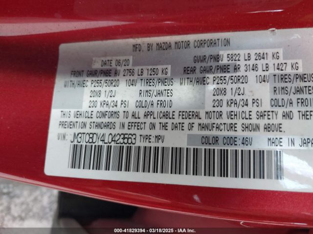 JM3TCBDY4L0423563 Mazda Cx-9 Grand Touring