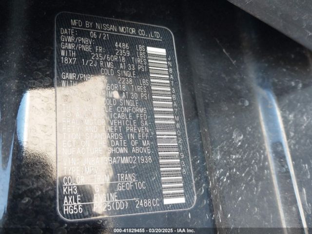JN8AT3BA7MW021938 Nissan Rogue Sv Fwd