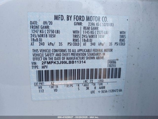 2FMPK3J99LBB11314 Ford EDGE SEL