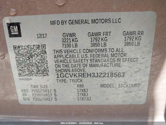 1GCVKREH3JZ218563 Chevrolet lv3 - gen 5, sidi, vvt: variable valve timing, e85 max, alum