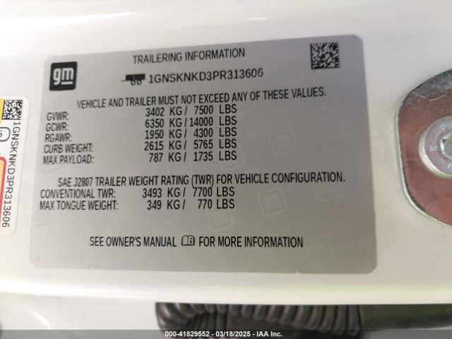 1GNSKNKD3PR313606 Chevrolet Tahoe 4wd Lt