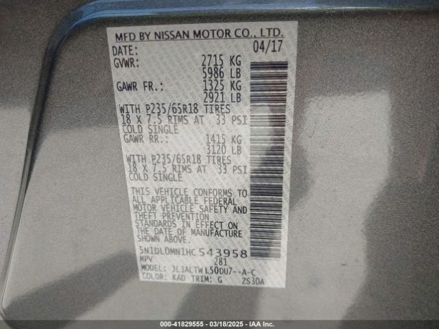 5N1DL0MN1HC543958 Infiniti QX60