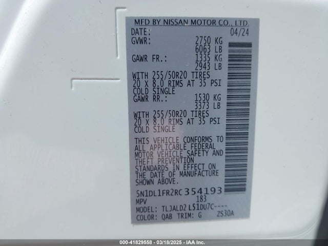 Auction sale of the 2024 Infiniti Qx60 Luxe, vin: 5N1DL1FR2RC354193, lot number: 41829558
