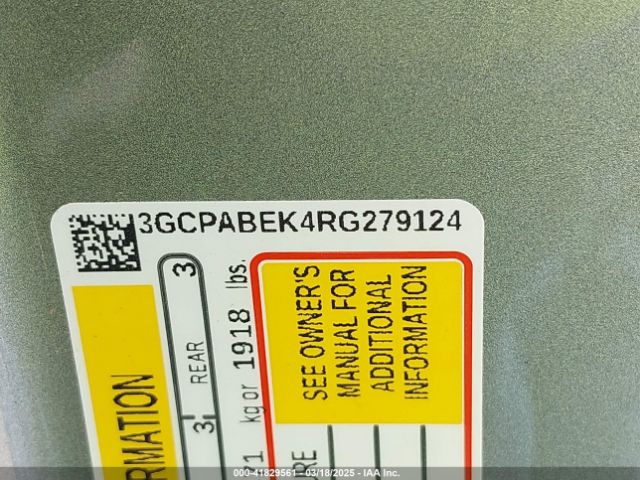 3GCPABEK4RG279124 Chevrolet Silverado 1500 2wd  Short Bed Custom
