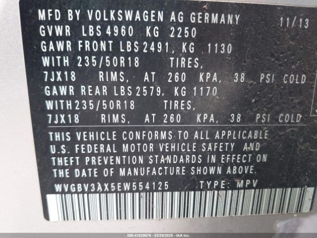 WVGBV3AX5EW554125 Volkswagen Tiguan Sel