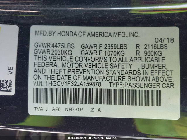1HGCV1F32JA159878 Honda l15be