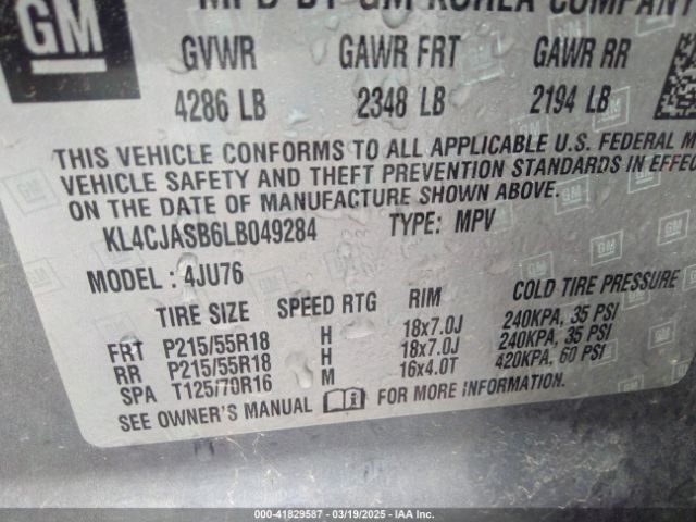 KL4CJASB6LB049284 Buick Encore Fwd Preferred