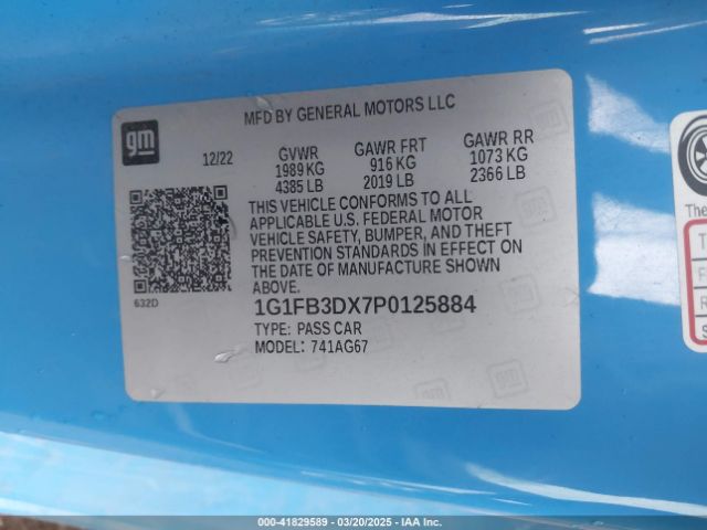 1G1FB3DX7P0125884 Chevrolet Camaro Rwd  1lt