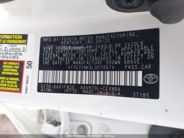 4T1C31AKXLU019674 Toyota Camry Le Hybrid