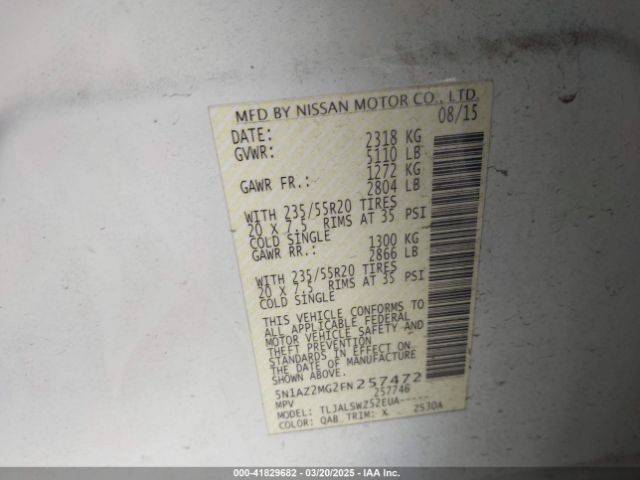 5N1AZ2MG2FN257472 Nissan Murano Platinum