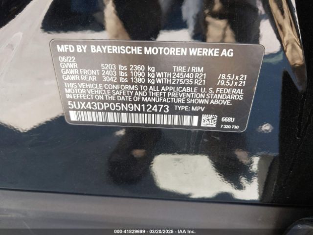 5UX43DP05N9N12473 BMW X3 Sdrive30i