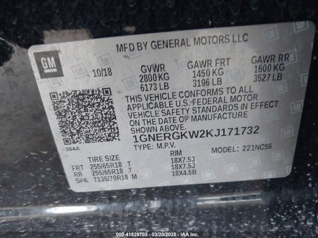 1GNERGKW2KJ171732 Chevrolet Traverse 1lt