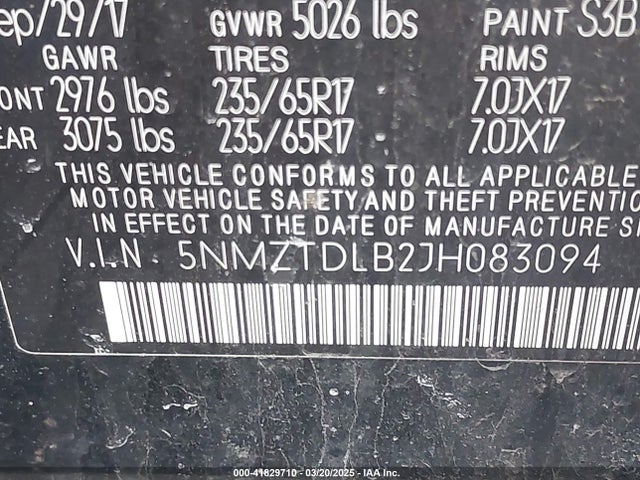 5NMZTDLB2JH083094 Hyundai Santa Fe Sport 2.4l