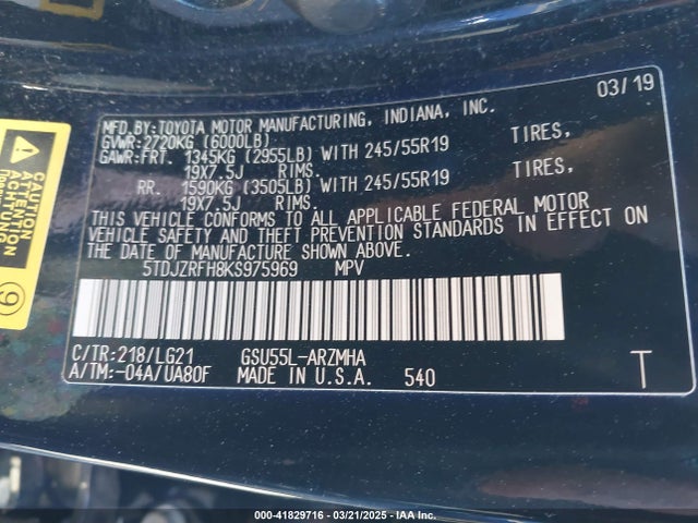 5TDJZRFH8KS975969 Toyota Highlander Se