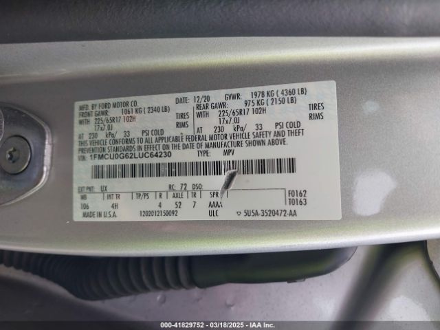 1FMCU0G62LUC64230 Ford ESCAPE SE