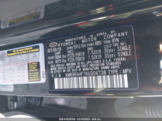 KM8SR4HF7KU304738 Hyundai Santa Fe Xl Limited Ultimate