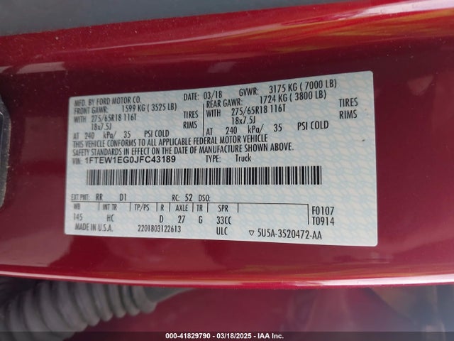 Ford F-150 Lariat 2018 1FTEW1EG0JFC43189 Image 9