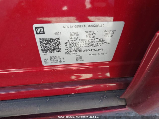 1GNERNKW5NJ151841 Chevrolet Traverse Fwd High Country