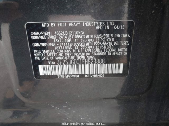 JF2SJGDC1FH823888 Subaru Forester 2.0xt Premium