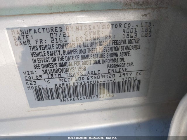 3N1AB8CV0MY311558 Nissan Sentra Sv Xtronic Cvt