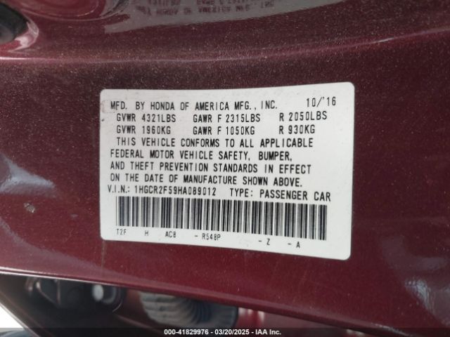 1HGCR2F59HA089012 Honda Accord Sport