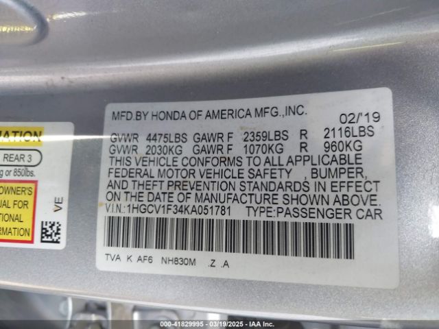 1HGCV1F34KA051781 Honda Accord Sport