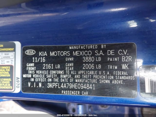 3KPFL4A79HE094841 KIA FORTE S