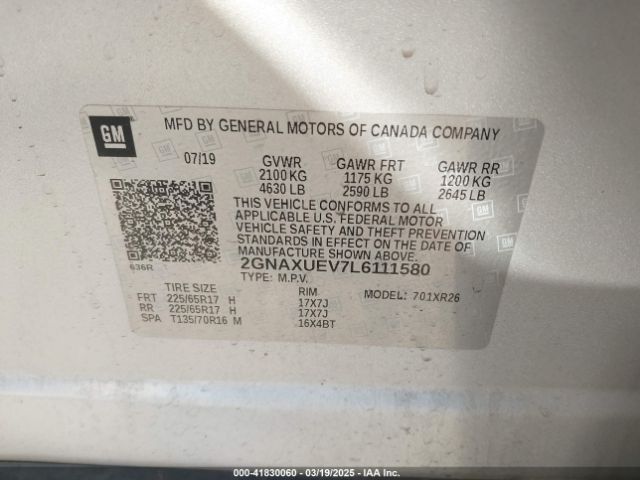 2GNAXUEV7L6111580 Chevrolet Equinox Awd Lt 1.5l Turbo
