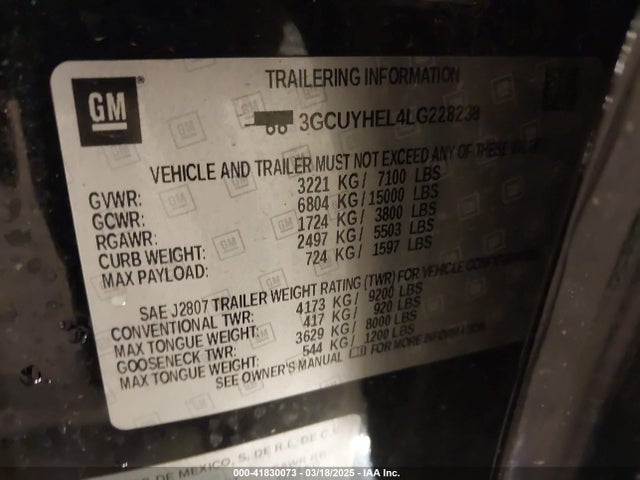 3GCUYHEL4LG228238 Chevrolet Silverado 1500 4wd  Short Bed High Country