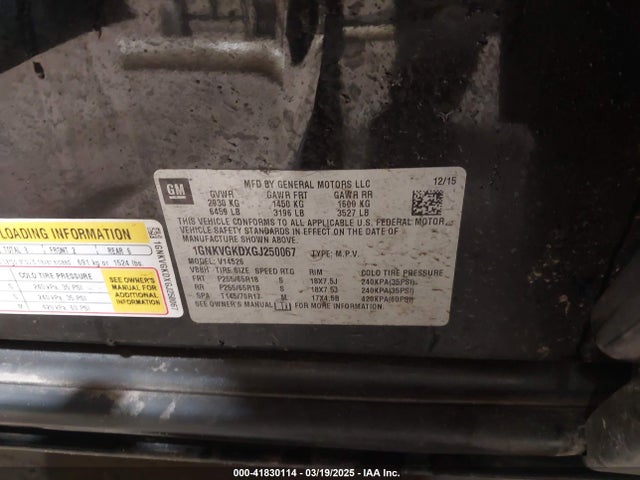 1GNKVGKDXGJ250067 Chevrolet Traverse 1lt