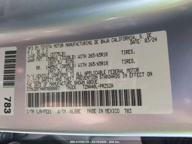 3TMKB5FN4RM000807 Toyota Tacoma Trd Sport 2wd