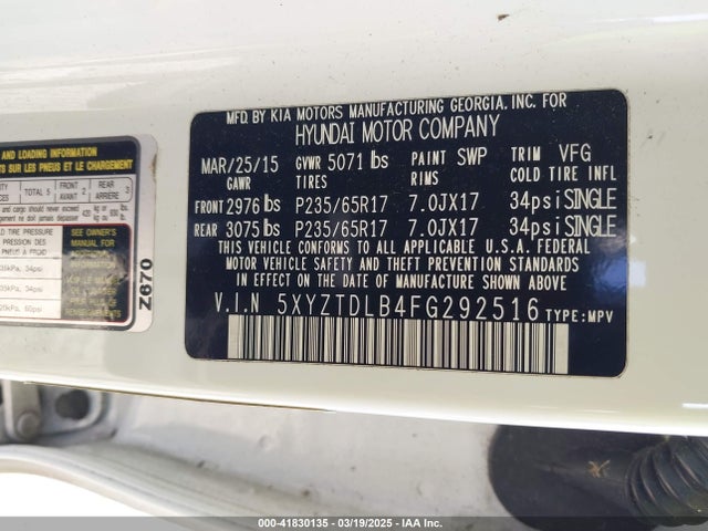5XYZTDLB4FG292516 Hyundai Santa Fe Sport 2.4l