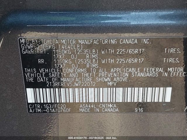 2T3RFREV5JW722012 Toyota Rav4 Xle