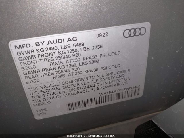 WA1FAAFY5P2032400 Audi Q5 Prestige 45 Tfsi S Line Quattro S Tronic