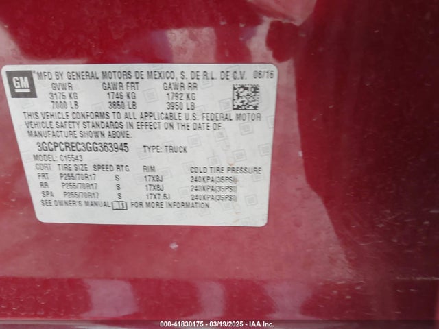 3GCPCREC3GG363945 Chevrolet Silverado 1500 1lt