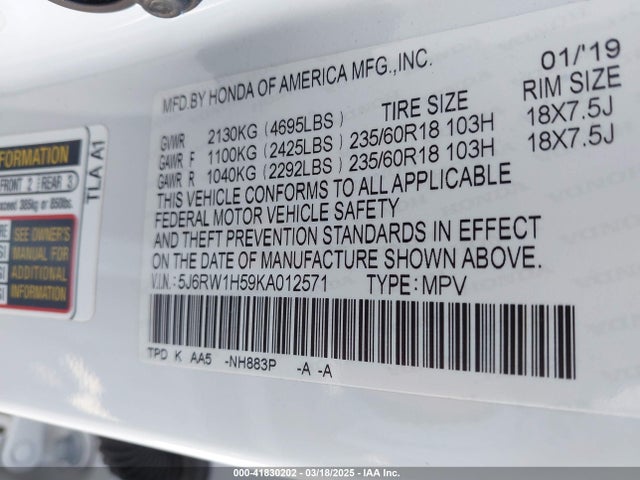 5J6RW1H59KA012571 Honda CR-V EX